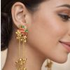 Traditional Gold Plated Bird Motif Long Dangler Earrings with Hanging Ghungroo Chains