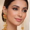 Traditional Gold Plated Bird Motif Long Dangler Earrings with Hanging Ghungroo Chains