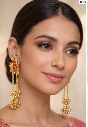 Traditional Gold Plated Bird Motif Long Dangler Earrings with Hanging Ghungroo Chains