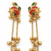 Traditional Gold Plated Bird Motif Long Dangler Earrings with Hanging Ghungroo Chains