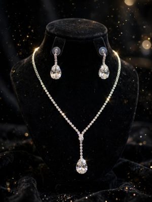 IMG-20260924-WA0256 Elegant Rhinestone Waterdrop Choker Necklace Set with Matching Crystal Earrings for Party & Evening Gowns