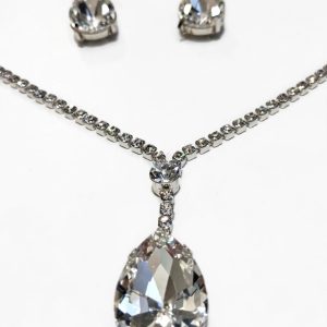 Elegant Rhinestone Waterdrop Choker Necklace Set with Matching Crystal Earrings for Party & Evening Gowns