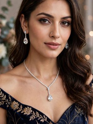 IMG-20260924-WA0259 Elegant Rhinestone Waterdrop Choker Necklace Set with Matching Crystal Earrings for Party & Evening Gowns