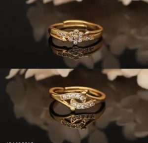 1-Gram Gold Plated Adjustable Finger Rings Combo – CZ Studded Floral & Wave Rings for Women