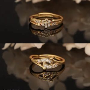 1-Gram Gold Plated Adjustable Finger Rings Combo – CZ Studded Floral & Wave Rings for Women